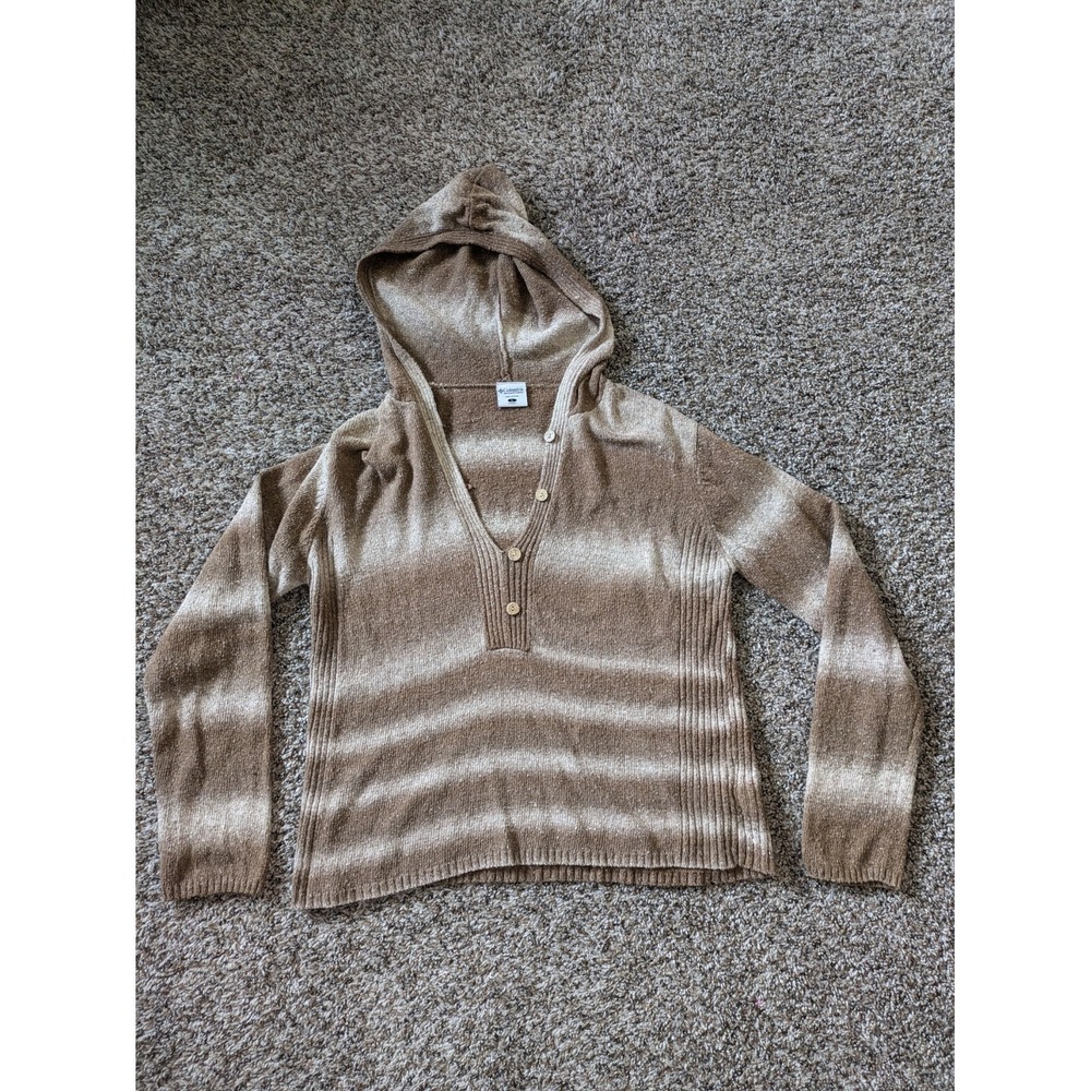 Columbia Pullover  Sweater With Hood‎ Brown Tan Size Large Women's Cozy Hiking